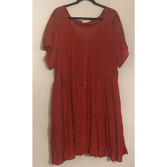 Indigo Rose Red Lace Sleeve Button Front Tiered Dress Women’s 2X - Picture 1 of 8
